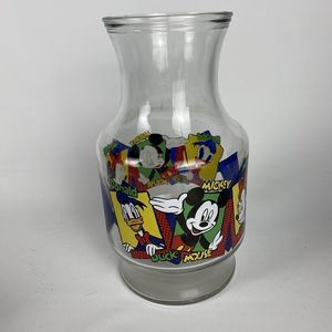 VTG Disney Anchor Hocking Mickey Mouse Carafe Tea Juice Glass Pitcher Jar 9"